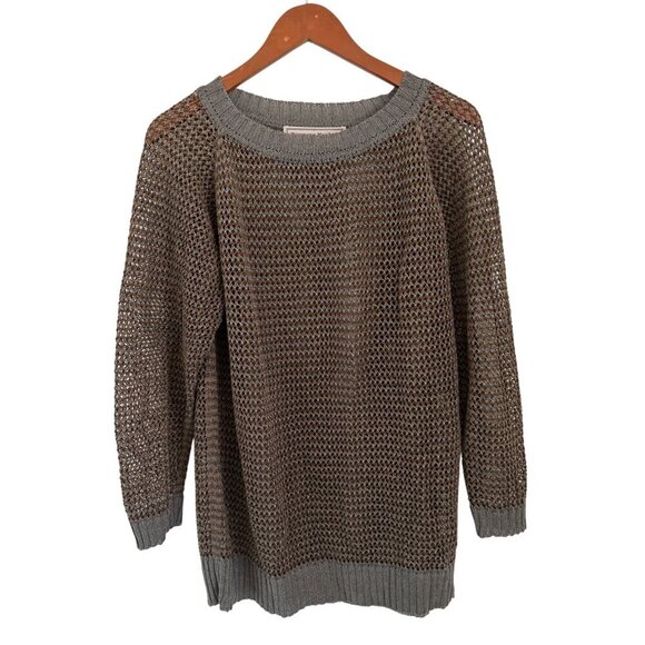 Farmers Market ICELAND Lightweight Knit Open-Weave Sweater With Ribbed Hem Cuffs - Picture 1 of 10